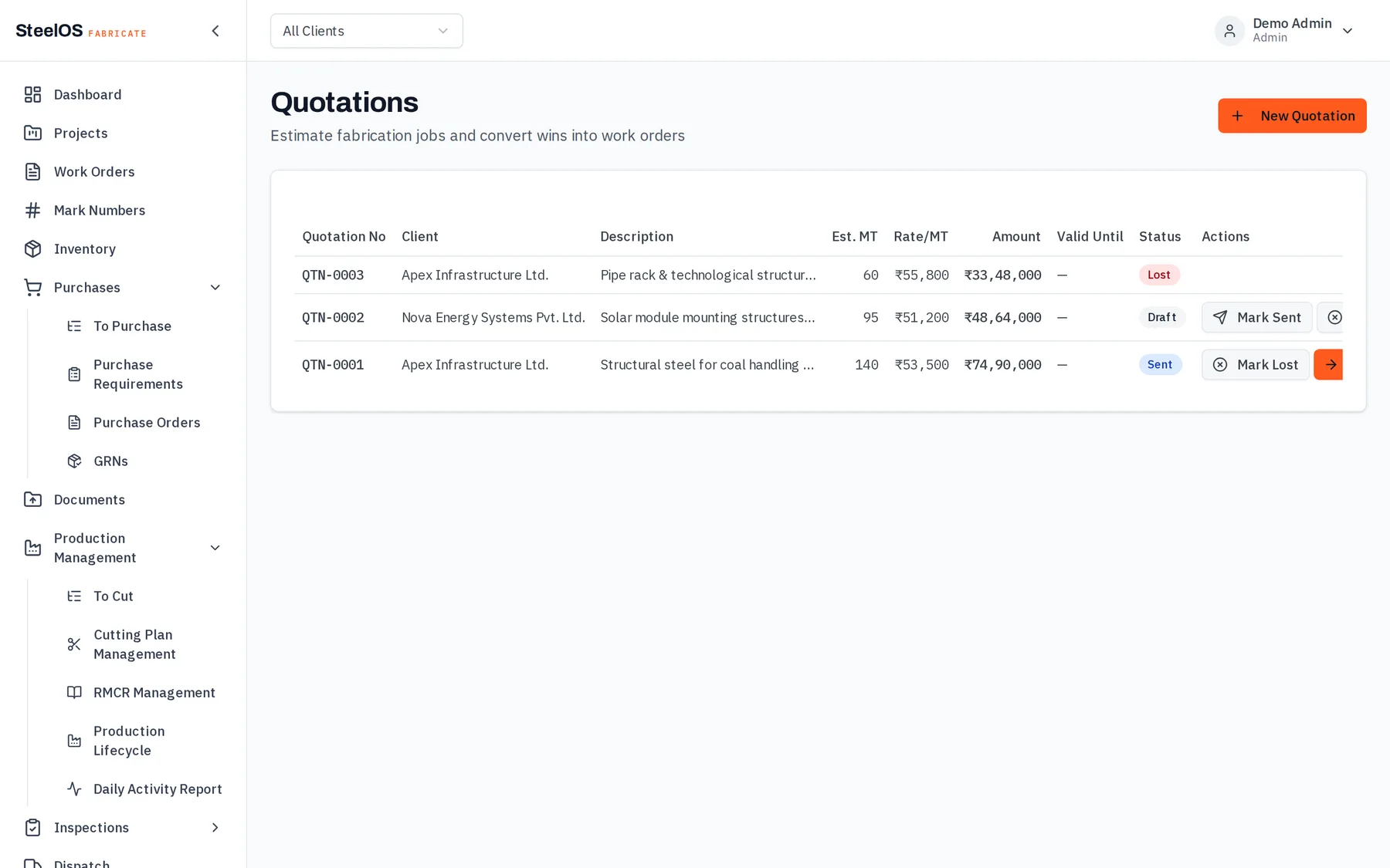 Fabricate quotations that convert into work orders